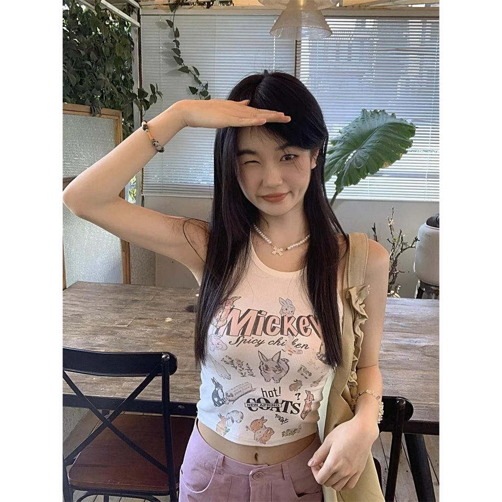 Áo Croptop Cổ Tròn Dáng Ôm In Họa Tiết Hoạt Hình Thời Trang Mùa Hè Cho Nữ