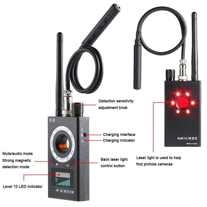 Máy dò thiết bị Nghe lén, Camera, GPS, Từ trường K18 RF Detector