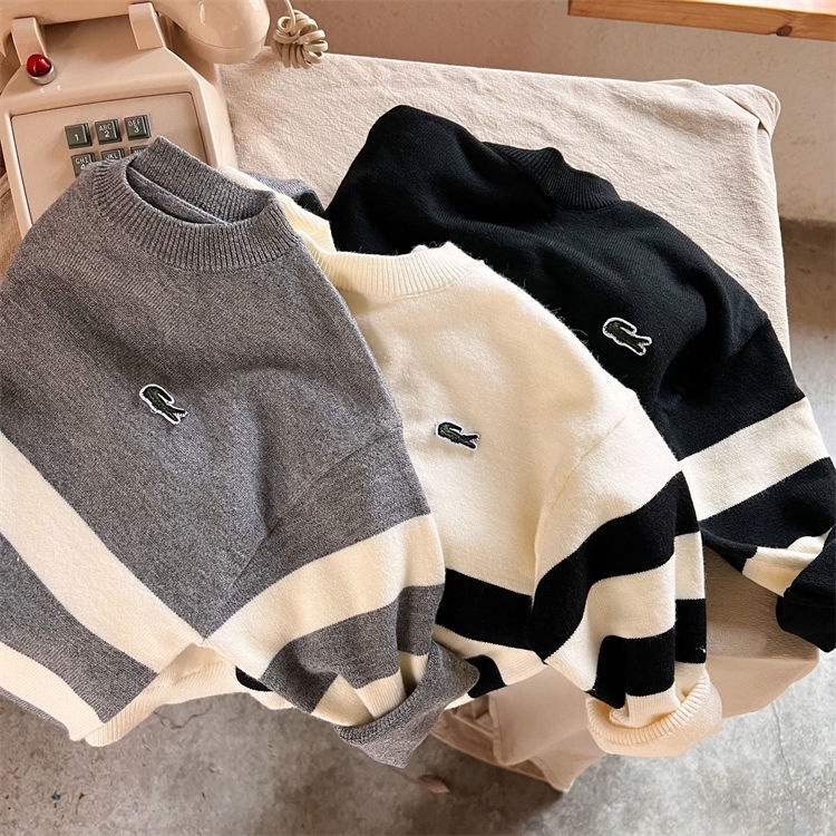 Áo Sweater Chui Đầu Kẻ Sọc Thêu Họa Tiết Phong Cách Hàn Quốc Mới Cho Bé