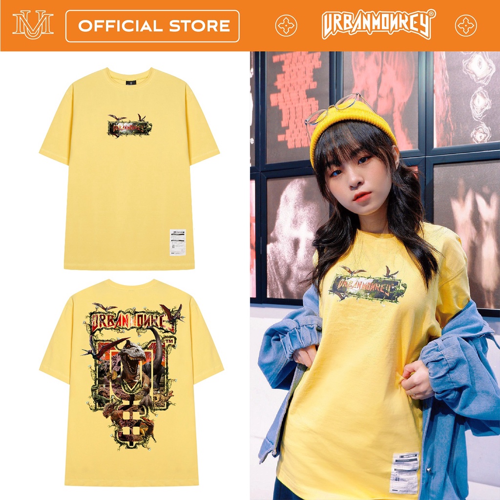 Áo Thun URBAN MONKEY JURASSIC Vàng Thun Cotton Hai Chiều Hình In Nổi Bật