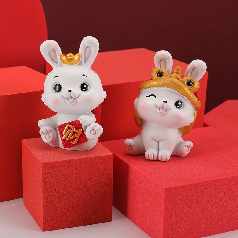 Bộ 05 tượng Thỏ Trắng phong thủy Chiêu Tài Hút Lộc
