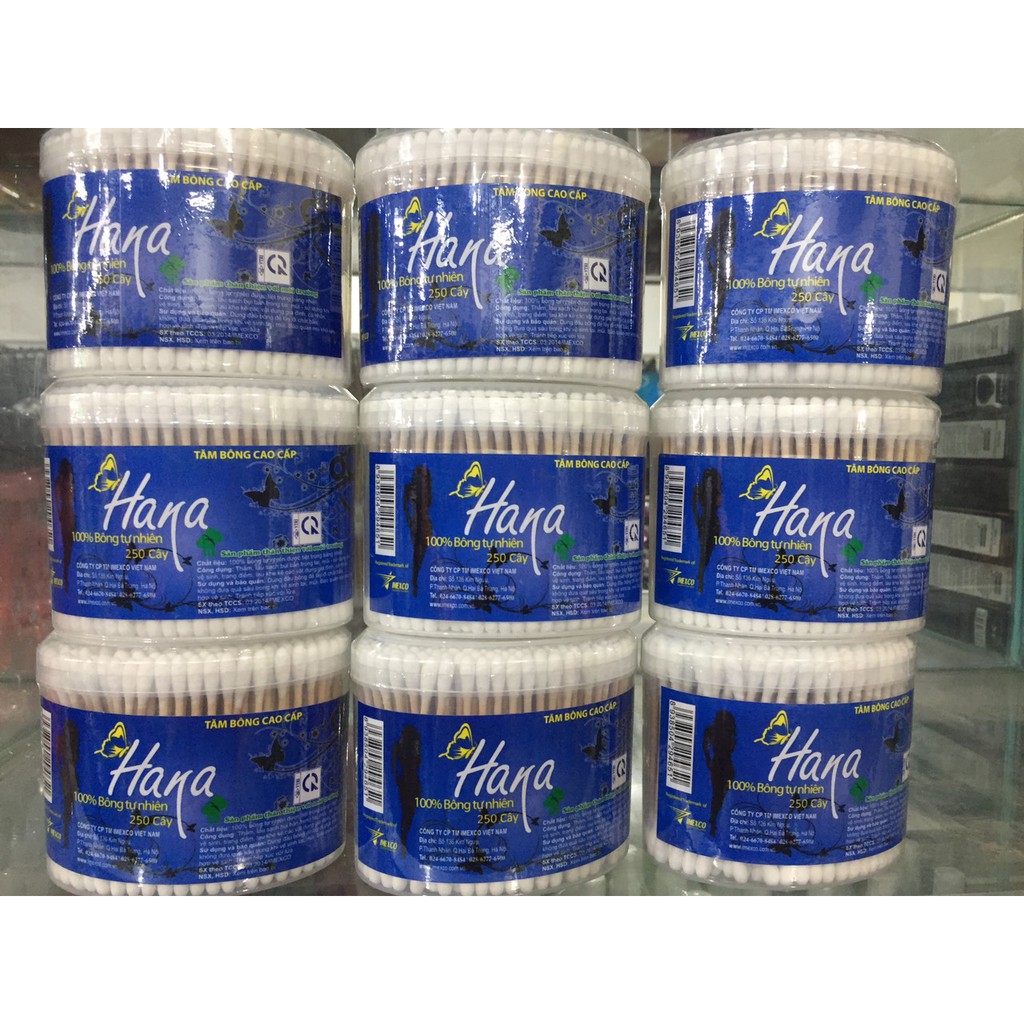 Tăm bông thân gỗ cao cấp Hana hộp 250 cây