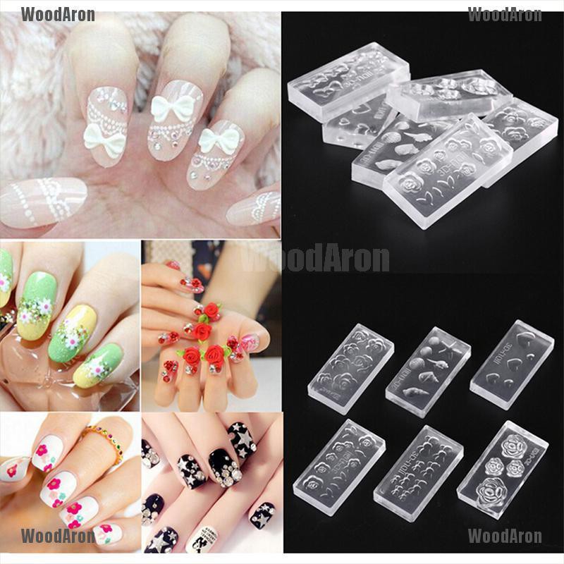 Set 6 khuôn acrylic 3D làm phụ kiện trang trí móng tay thủ công