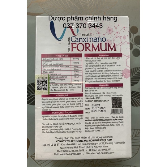 CANXI NANO FORMUM hộp 30 viên- Bổ sung canxi và vitamin D3, giảm nguy cơ thiếu canxi ở phụ nữ có thai và cho con bú