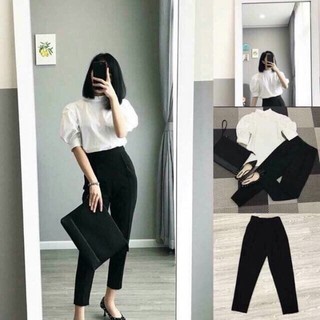 Quần baggy công sở cạp phối chun