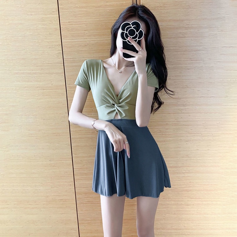 Bikini Nữ Liền Thân LUHAZO Set 3 Tay Bồng Kèm Chân Váy Mẫu Mới 8011&amp;8116 B-10