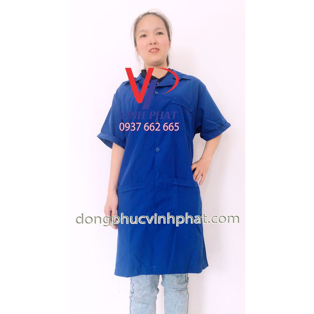 Áo blouse xanh, áo Blu nam nữ tay ngắn, Áo Tạp Vụ Công Nhân Hái Trà Lao Công Bệnh Viện