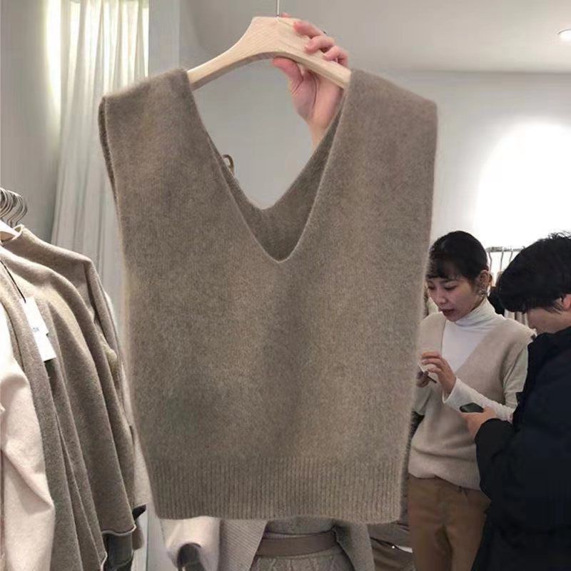 Áo Sweater Không Tay Cổ Chữ V Dáng Rộng Thiết Kế Đơn Giản Thời Trang Mùa Xuân Thu Theo Phong Cách Hàn Quốc
