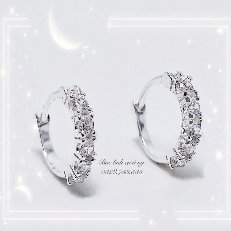 Khuyên tai đá tròn cực xinh- chuẩn bạc ta