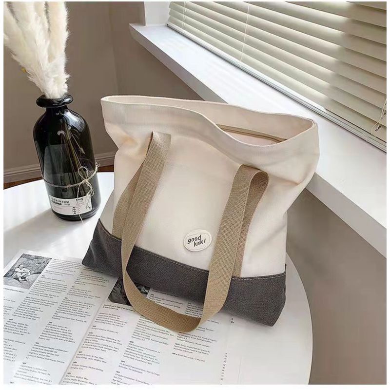 Túi tote canvas cỡ lớn xách 2 quai thời trang