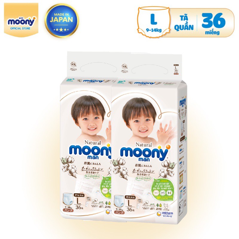 Combo 2 Tã quần Moony Natural siêu cao cấp M46/L36/Xl32