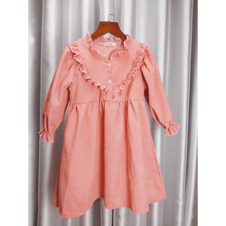 Váy Nhung Cho Bé Hml (10-42KG) Nhung Tăm, Đầm Thu Đông Cho Bé Gái 1-10 Tuổi Mã A44
