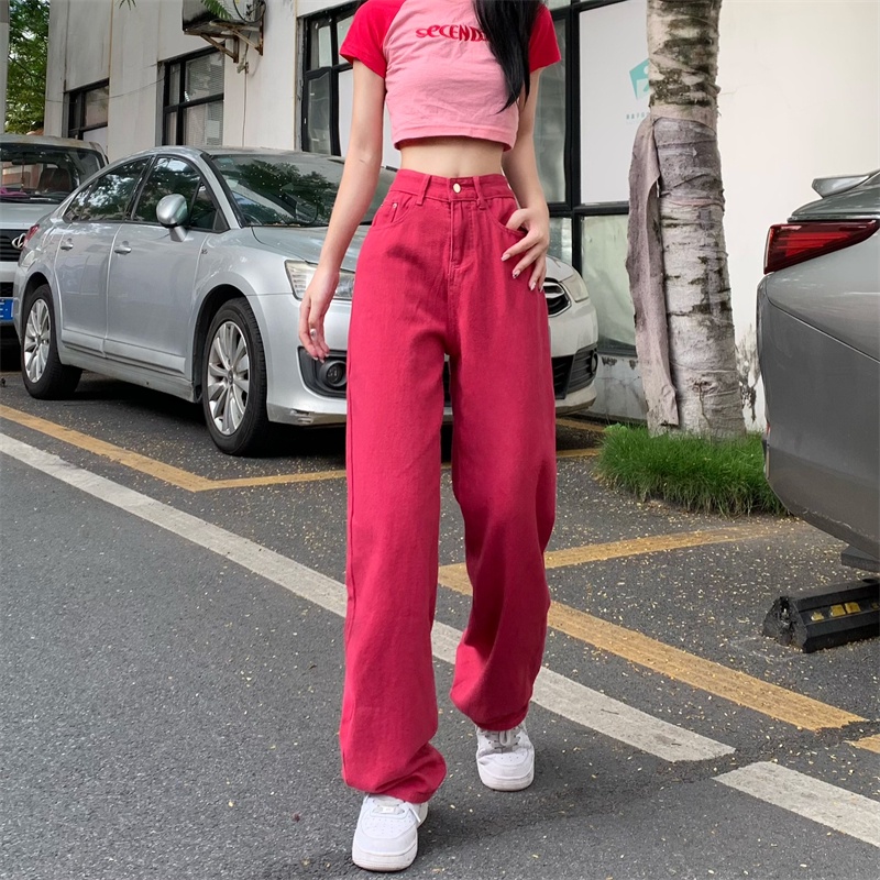 Quần jean dài SUXI lưng cao ống rộng màu sắc đơn giản phong cách trẻ trung thời trang cho nữ