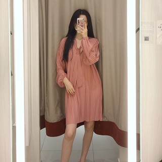 (Order) Đầm xếp li tay dài (Có 3 màu)