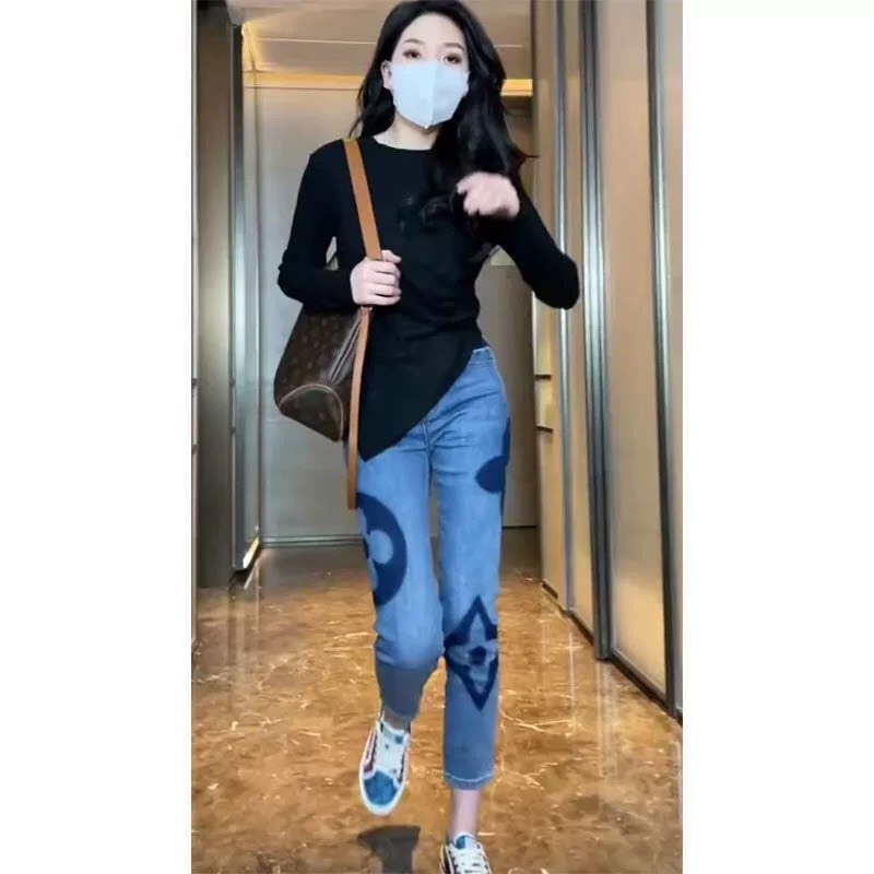 ( Ảnh thật ) 8203 Quần jean lửng in hoạ tiết