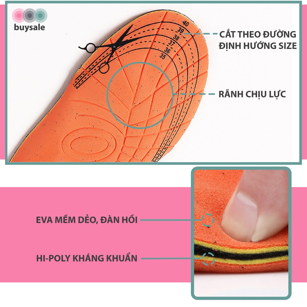 Lót giày thể thao EVA có 6 gờ chống sốc, đệm lõm bàn chân và có rãnh chịu lực - buysale - BSPK154