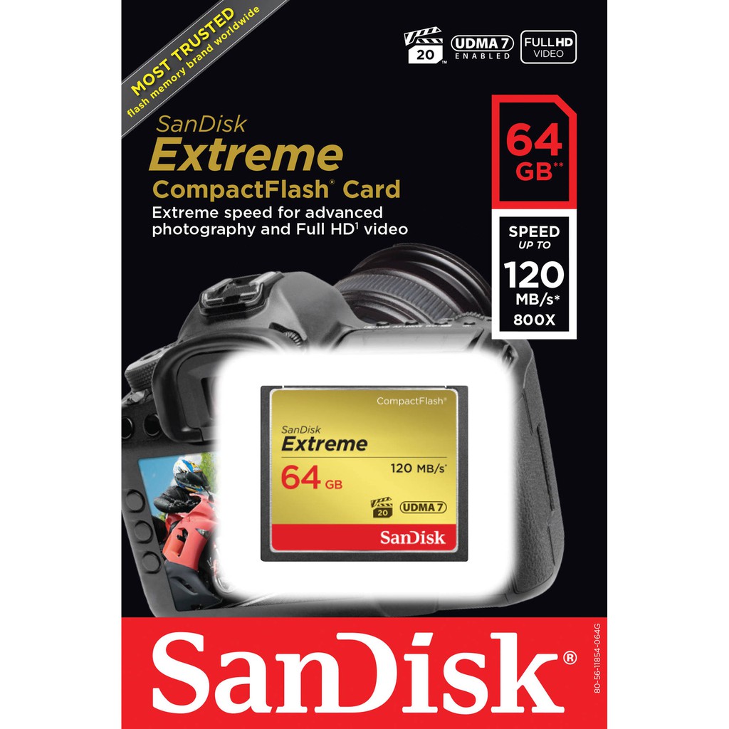 Thẻ Nhớ CF (CompactFlash) SanDisk Extreme 64GB 800X~120MB/s (SDCFXS-064G-A46)