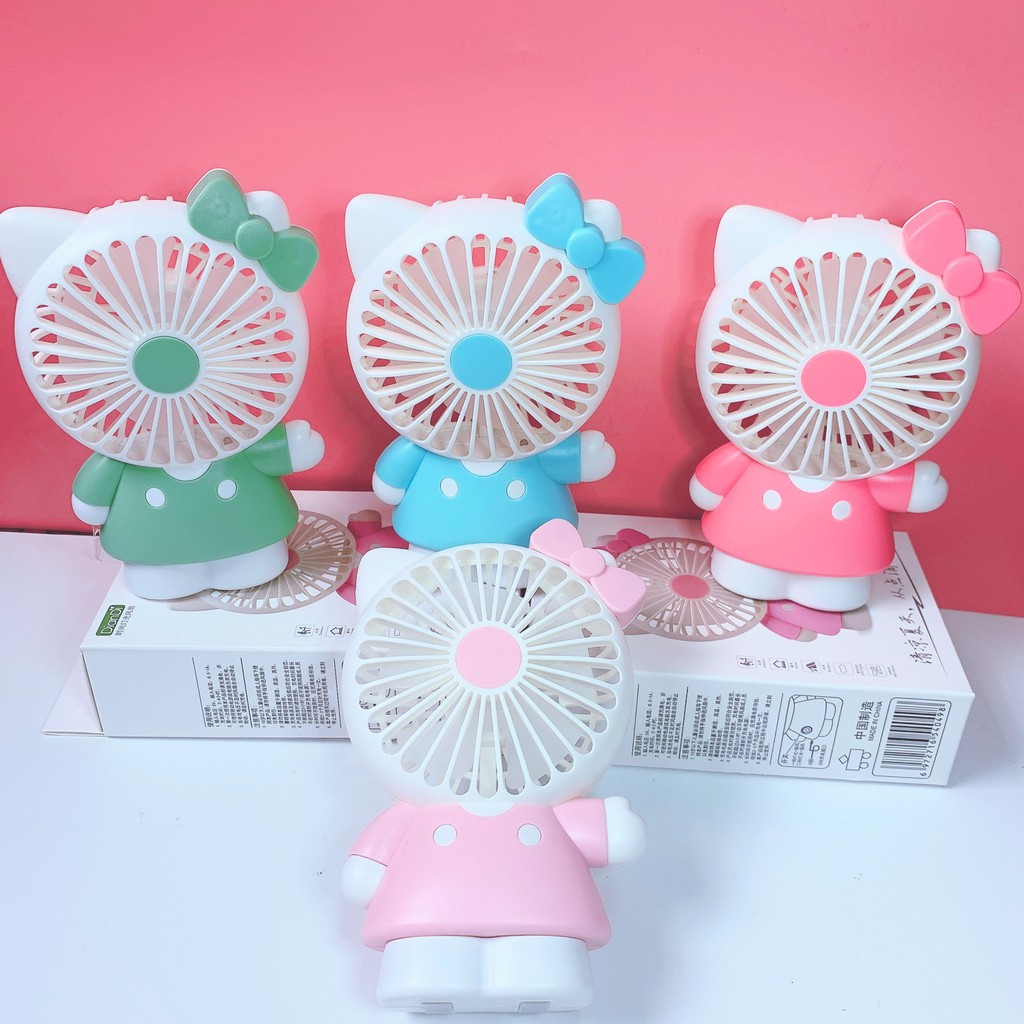 Quạt mini tích điện cầm tay có đèn sáng hình mèo kity, quạt để bàn (ảnh thật 100%) #4
