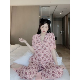 BỘ PIJAMA LỤA MANGO CỔ NHỌN PHỐI BÈO FREESIZE DƯỚI 60KG
