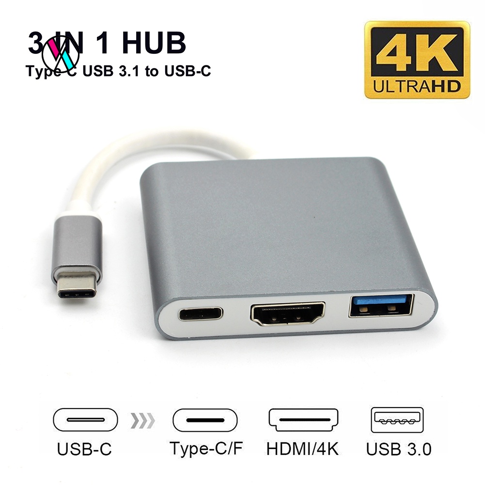 Bộ chuyển đổi USB 3.1 Type-C sang 4K UHD HDMI 3 trong 1 cho Macbook