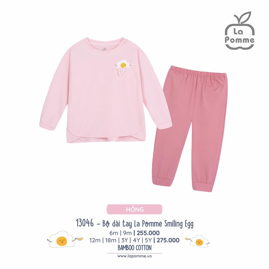Bộ La Pomme dài tay chất Bamboo cao cấp mềm mịn thoáng mát thấm hút tốt cho bé trai bé gái túi ngực trứng ốp la 13046