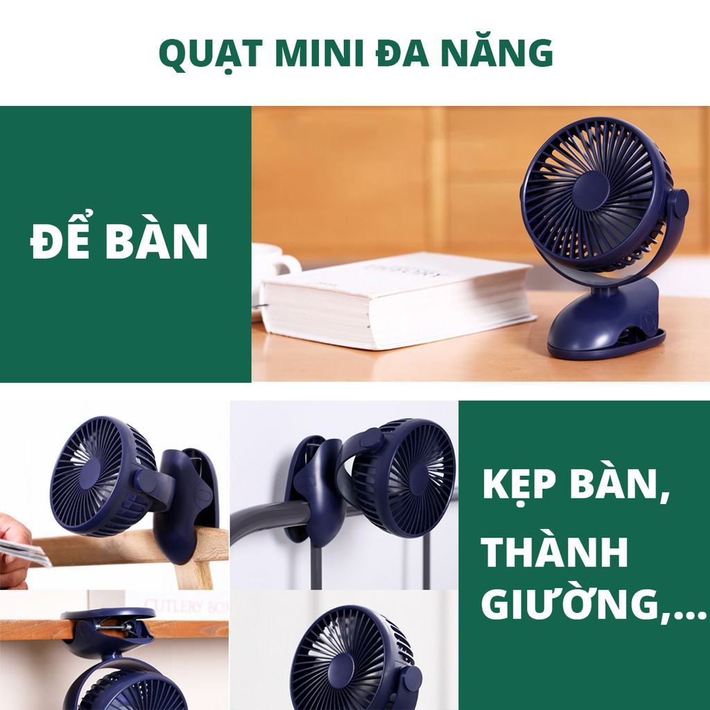 [TẶNG QUẠT] Quạt Mini Kẹp/Để Bàn 10000mah Chạy Liên Tục 72h 4 Tốc Độ Gió Xoay 720 độ Sạc USB Tiện Ích DFS09