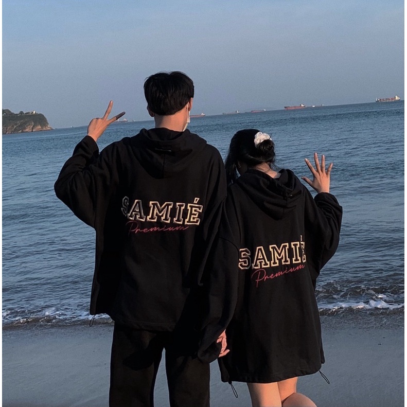 ÁO HOODIE CHÂN CUA FORM RỘNG THÊU LOGO SAMIÉ PREMIUM  - ÁO HOODIE DÂY RÚT - HOODIE ĐEN