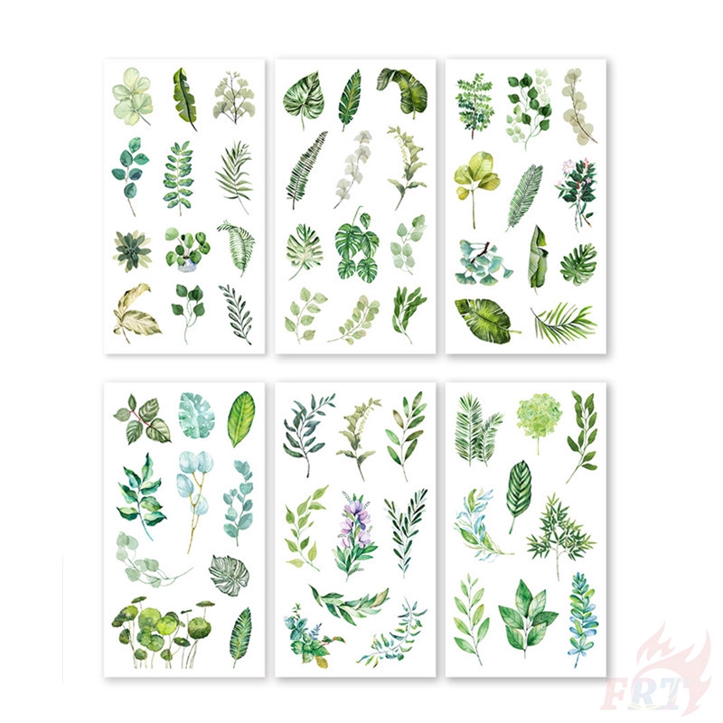 Bộ 6 tờ miếng dán họa tiết lá xanh trang trí sổ tay