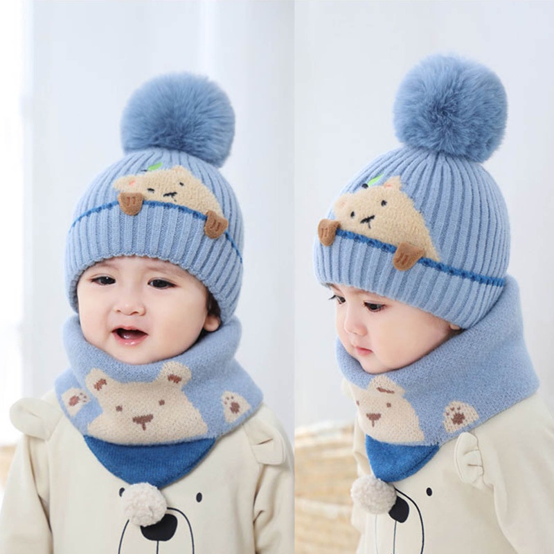 1 Set Mũ beanie Kèm Khăn Choàng Cổ Dày Mềm Mại Giữ Ấm Mùa Đông Cho Bé Sơ Sinh