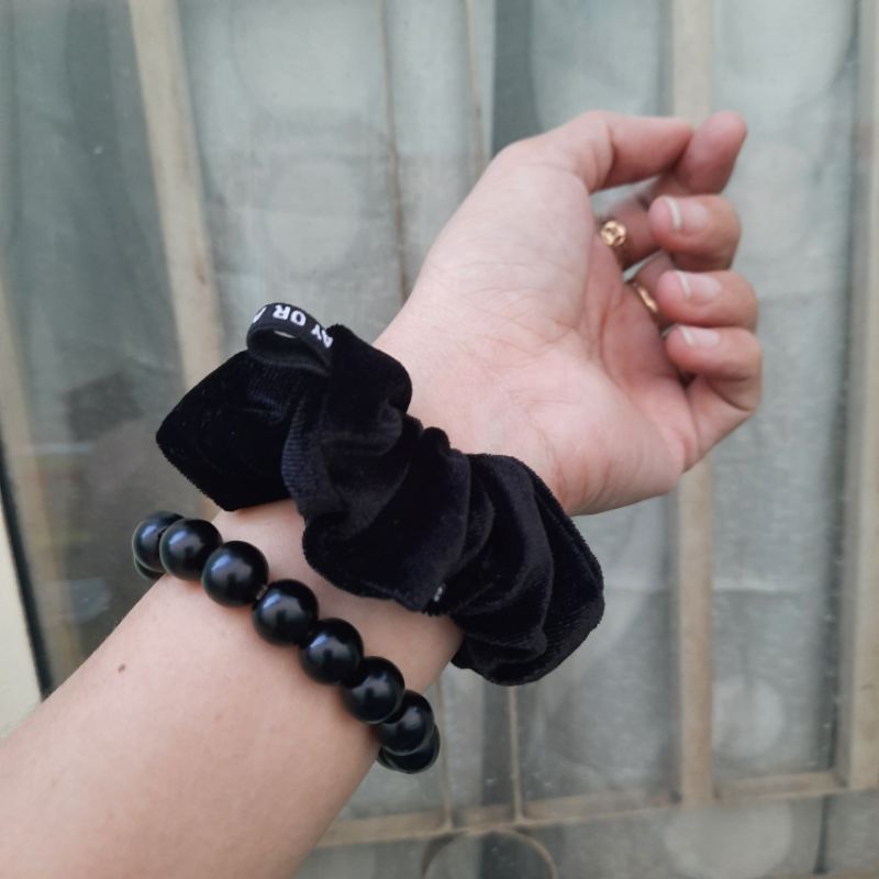 Cột tóc vải nhung trơn màu đen/màu mã 20 (8cm)