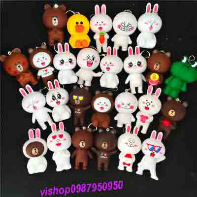 Móc khóa hình thỏ Cony và gấu Brown-Móc khóa gấu nâu và thỏ trắng-