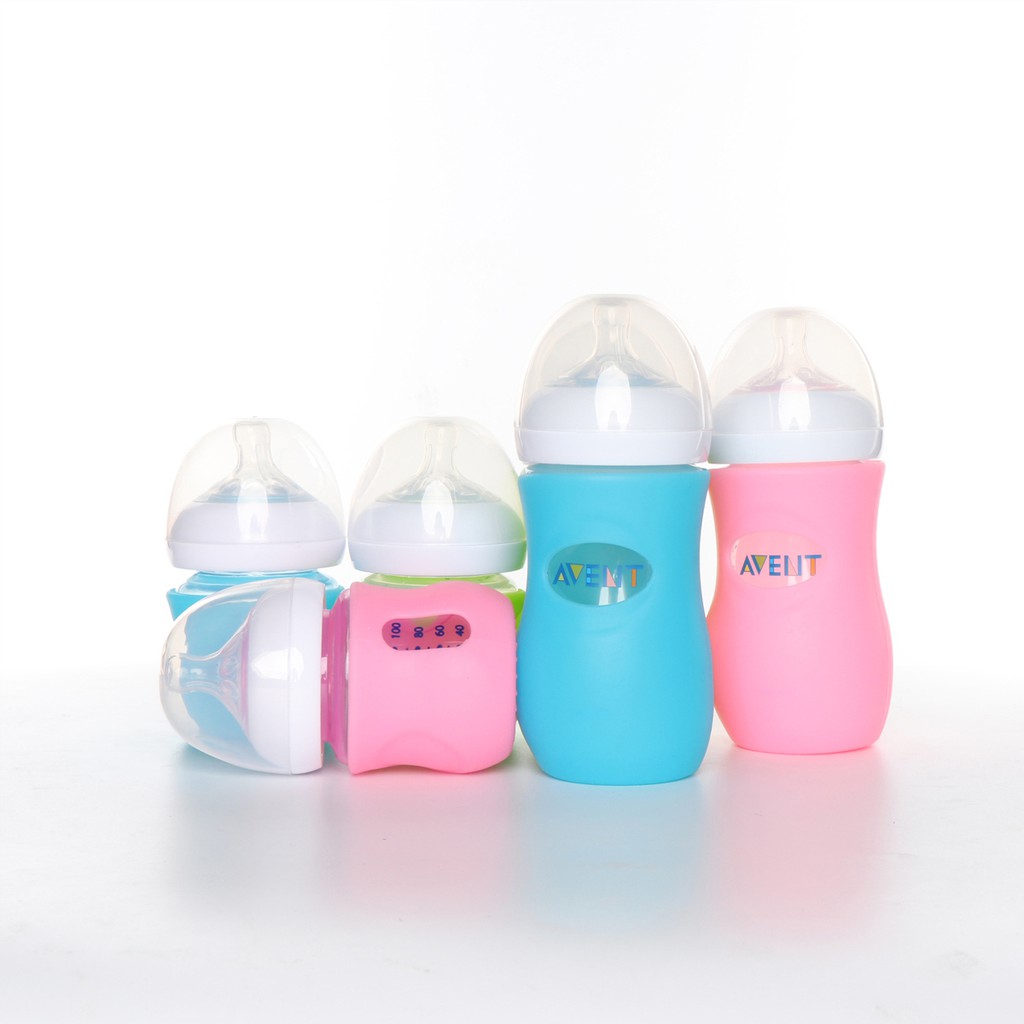 Bọc bình sữa Avent Natural cổ rộng chất liệu silicone [Làm chậm thời gian lạnh sữa, bình sữa bắt mắt hơn]