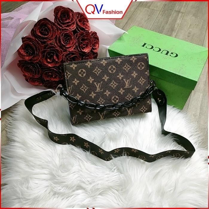 Túi xách nữ dáng hộp cứng cáp lv phối xích giá rẻ đi chơi thời trang cao cấp - QV Fashion