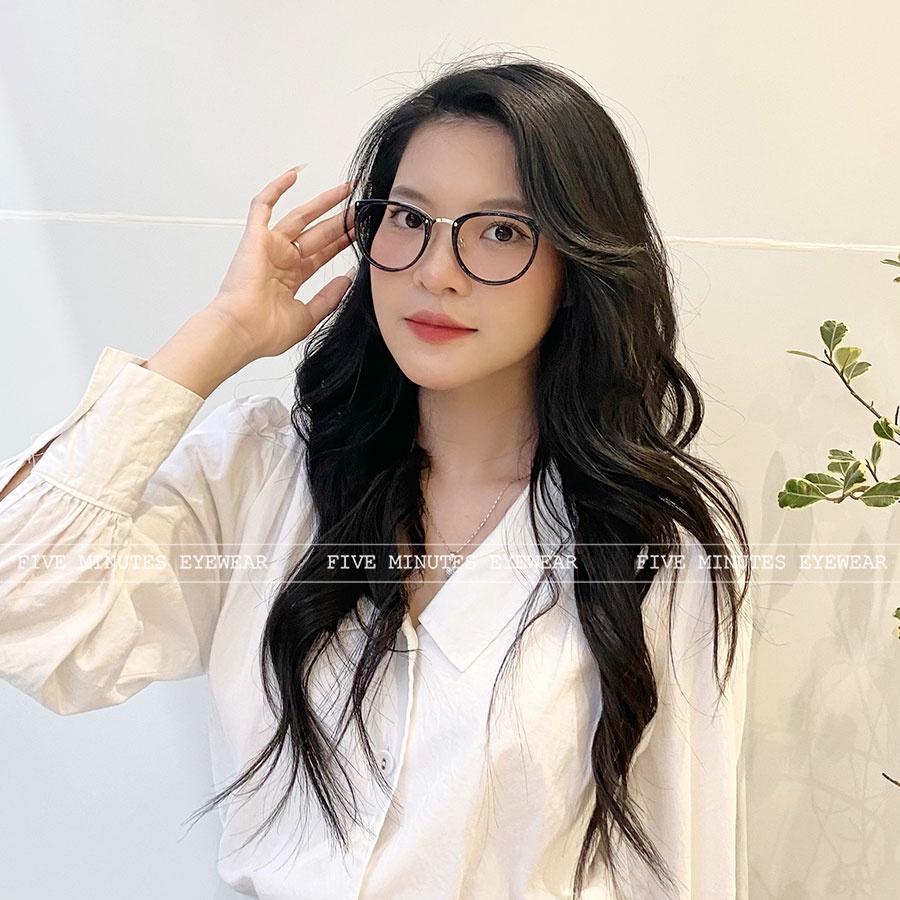 Gọng kính cận nữ, chất liệu kim loại mảnh kết hợp nhựa 6020 Fiveminutes dễ đeo