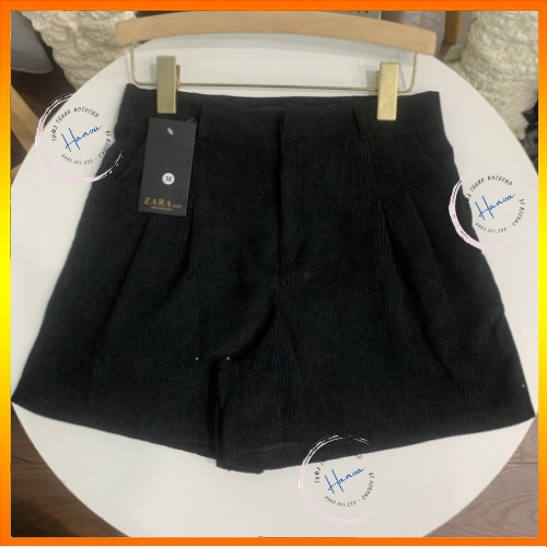Quần Short Nữ Nhung Tăm Dày Dặn Ống Rộng Cạp Cao Kèm Đai Phong Cách Hàn Quốc 3 Màu Đen, Nâu, Be Hanva