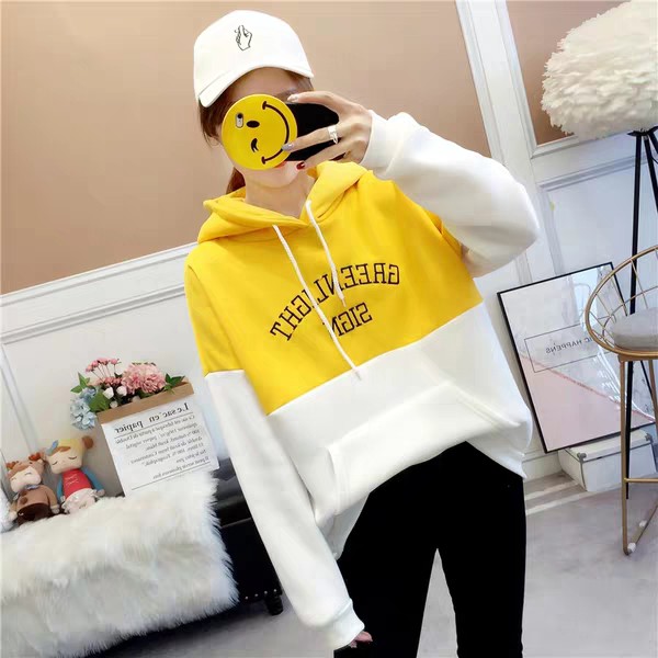 Áo hoodie Nữ dày mịn Delicate phối màu cánh tay, in chữ - Hot trend | BigBuy360 - bigbuy360.vn