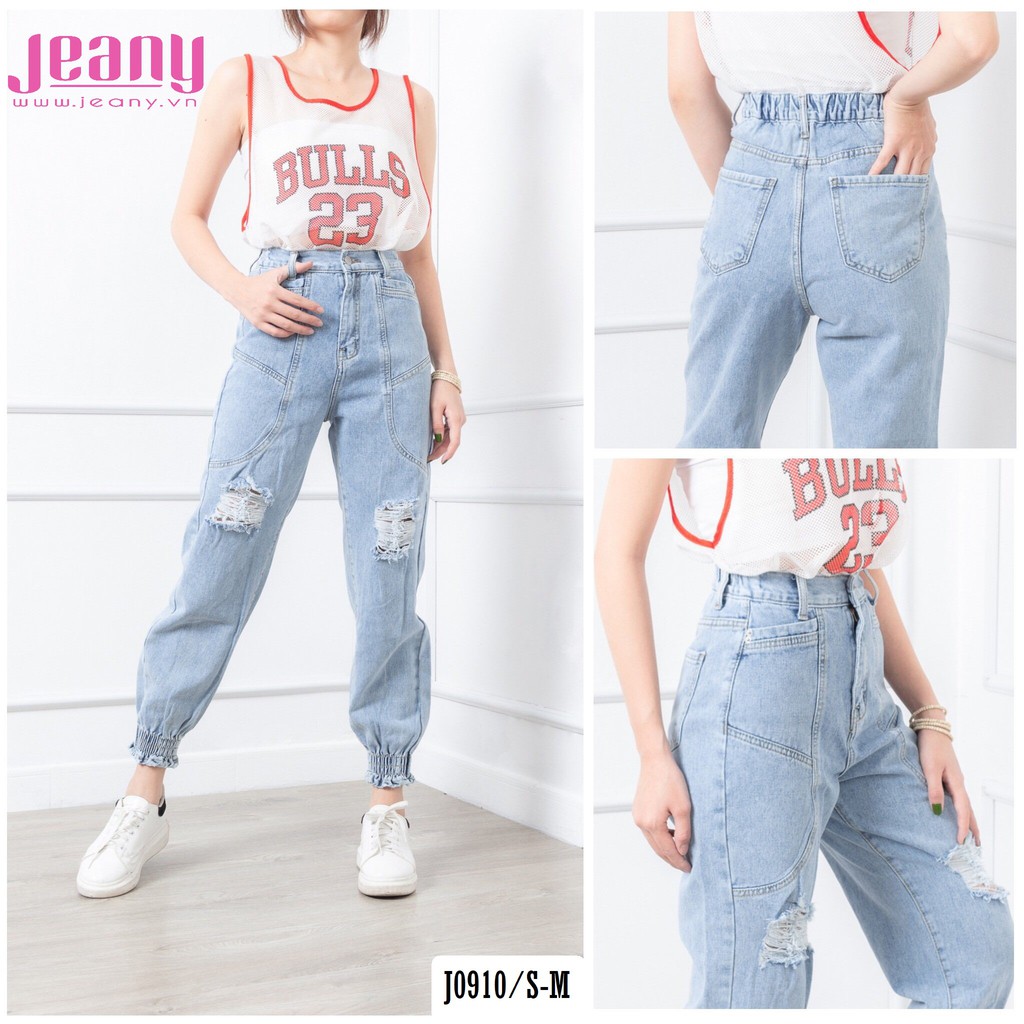 Quần Jean Baggy Lưng Cao Wax Rách Ống Túm J0910 - Jeany