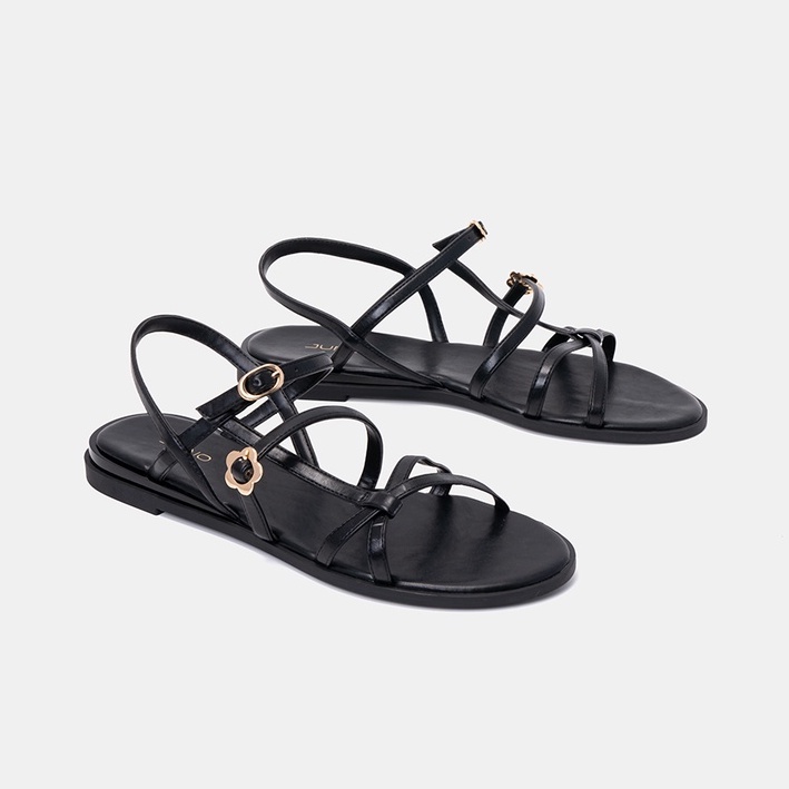 Giày Sandal Nữ Thời Trang 3cm JUNO Dây Bệt Gắn Khoá Hoa Trang Trí SD03056