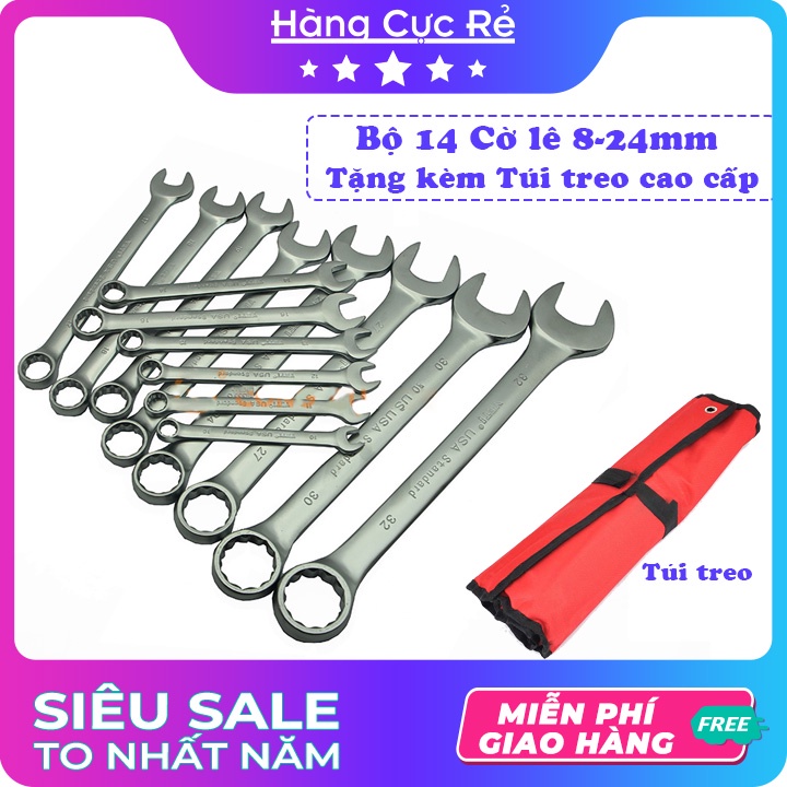 Bộ Cờ lê 14 chi tiết có 2 đầu 8mm-24mm - Chất liệu thép không gỉ bền bỉ kèm túi đựng cao cấp - Shop Hàng Cực Rẻ