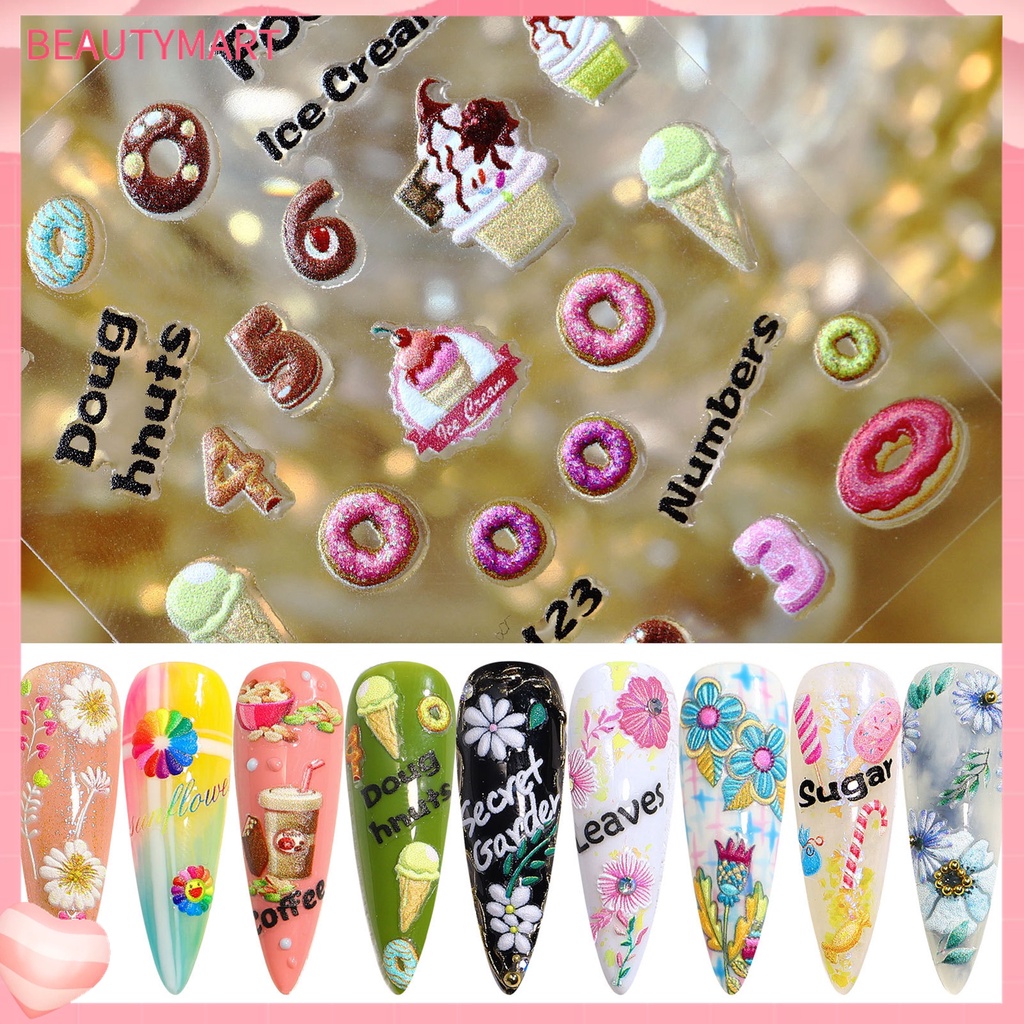 Miếng Dán Trang Trí Móng Tay Tự Dính Dập Nổi Họa Tiết 5D DIY