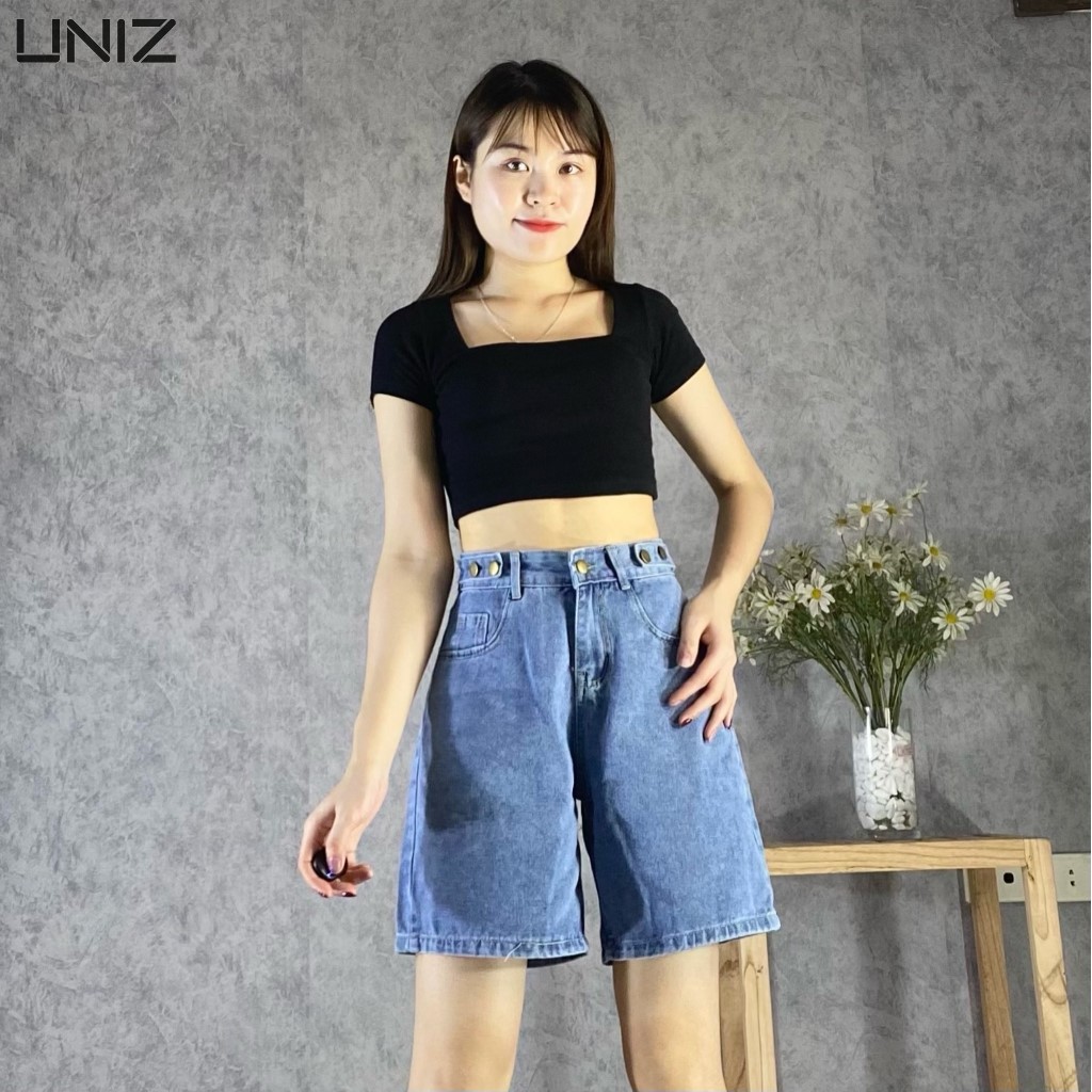 Quần Đùi Unisex Đường Phố UNIZ Jeandui3khuy (Màu Xanh), Short, Cạp Cao, Dáng Lửng, 3 Khuy, Vải Jean, Mềm, Co Giãn