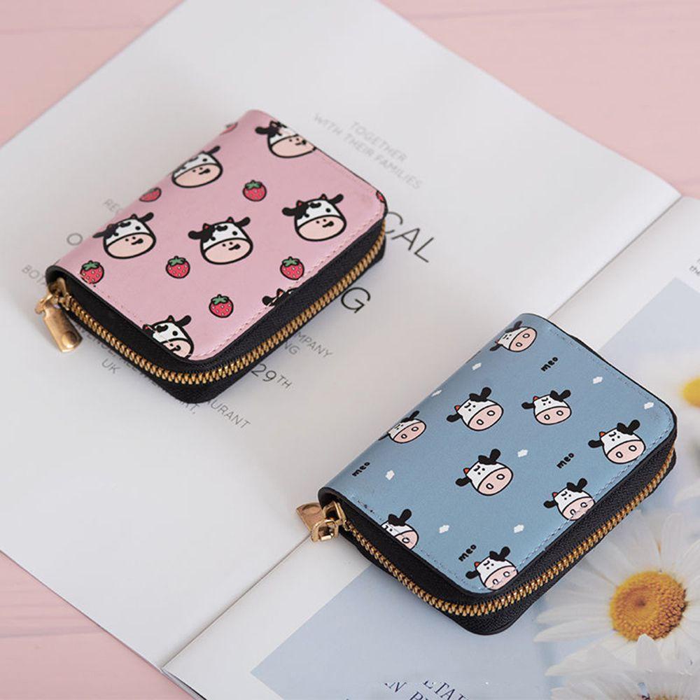 Ví Da PU Đựng Thẻ / Tiền Xu In Họa Tiết Bò Hoạt Hình Dễ Thương Cho Nữ