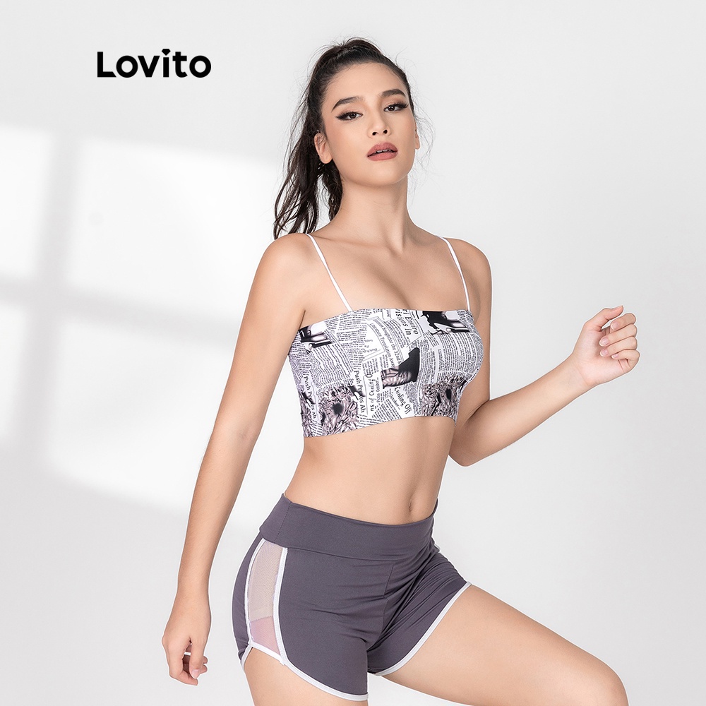 Áo ngực Lovito nhuộm màu loang nhanh khô phong cách thể thao L06083 (Màu xám)