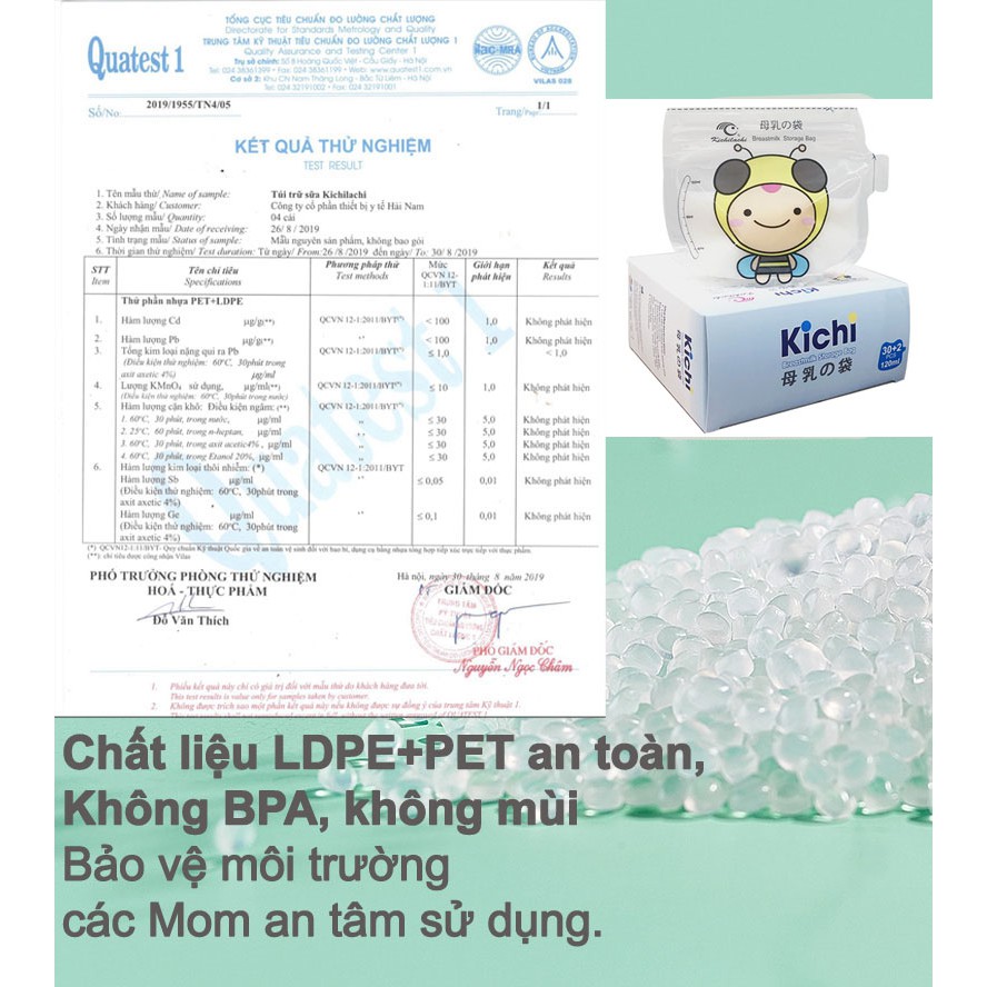 Túi trữ sữa 120ml không BPA, không mùi & 2 khóa zip an toàn cho Bé Kichilachi (Hình con ong dễ thương)