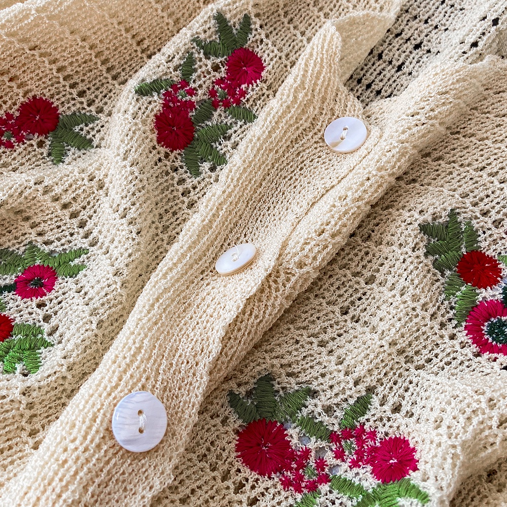 NUZIRO  Áo khoác cardigan dệt kim có cổ chữ v thêu họa tiết xinh xắn