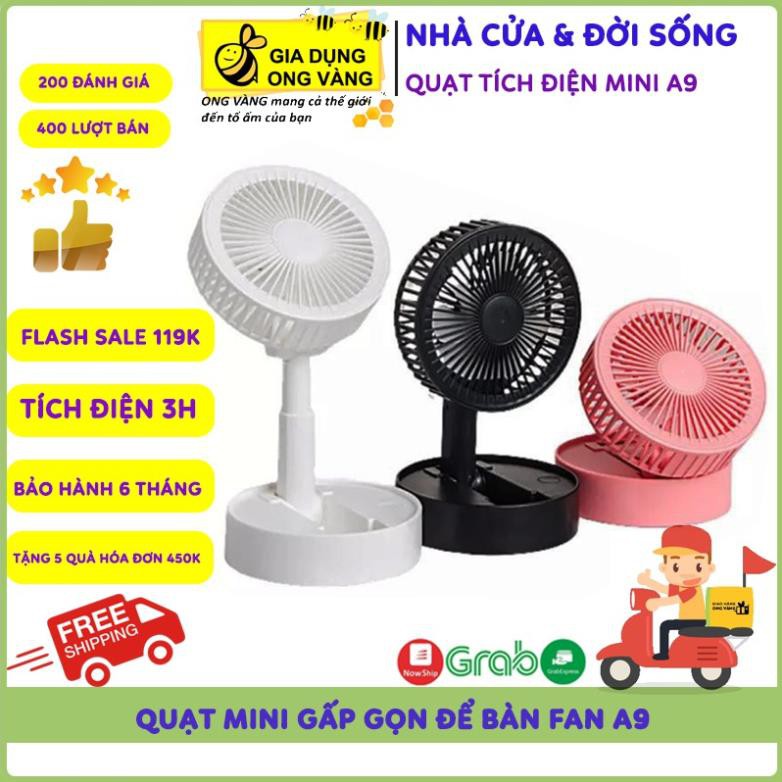 Quạt Mini Để Bàn Sạc Tích Điện Gấp Gọn USB Fan A9, Siêu Tiện Dụng Cho Mùa Hè 2021