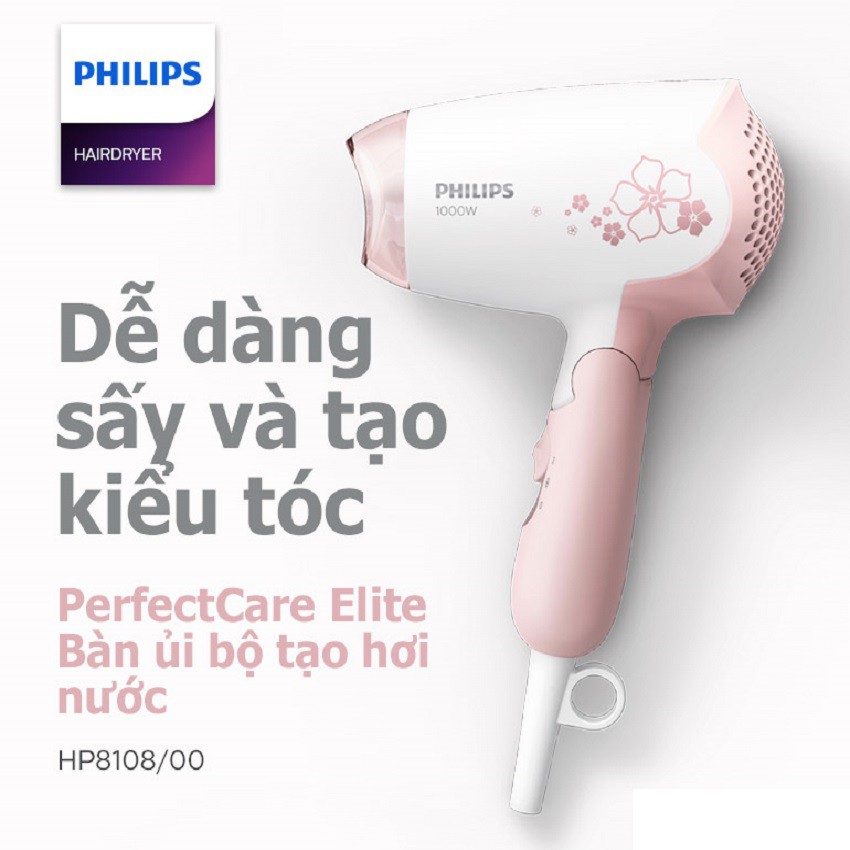 Máy Sấy Tóc Philips HP8108 - HP8108, Hàng Công Ty, 1000W, Trắng cánh sen