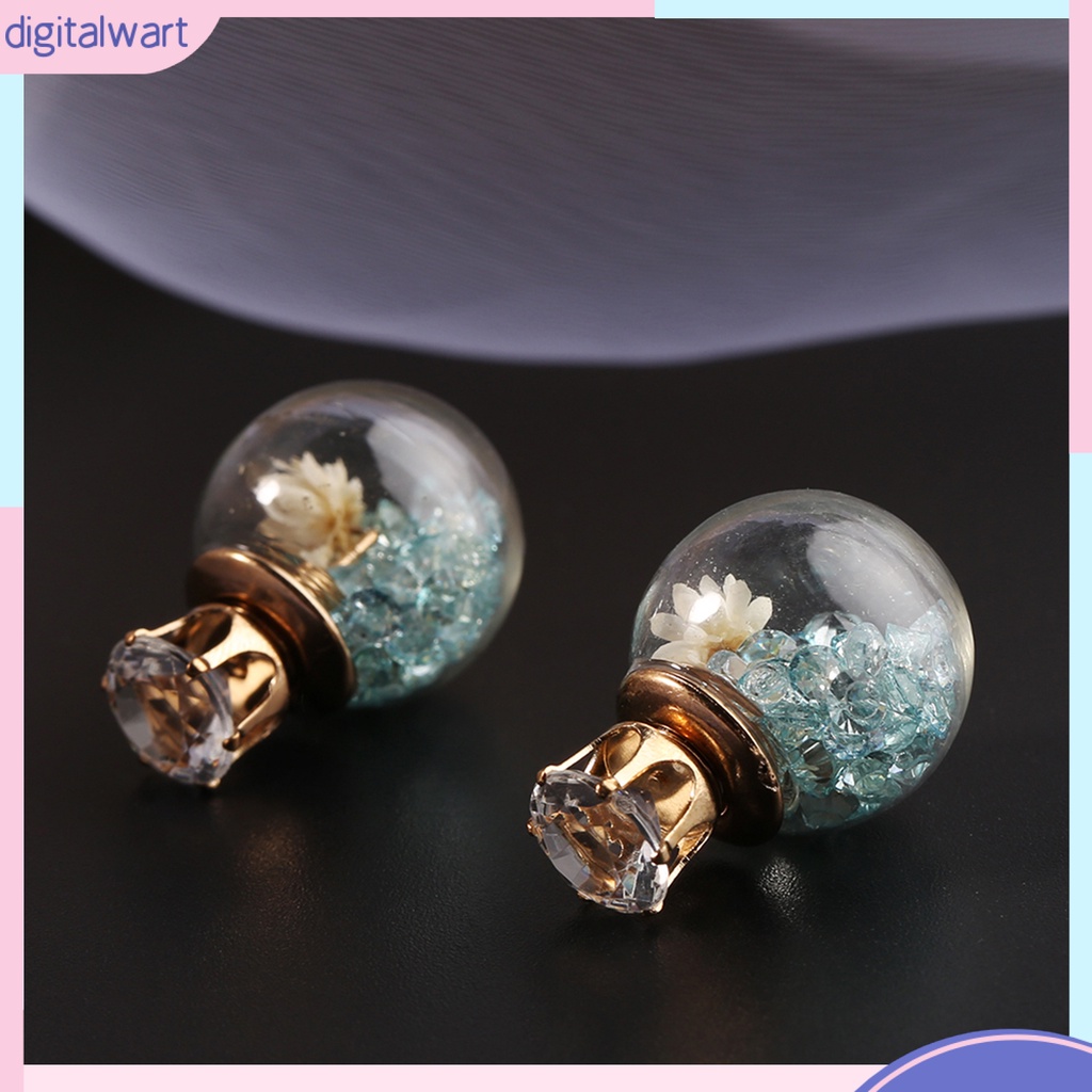 Cặp khuyên tai thiết kế quả cầu thủy tinh chứa hoa giả sang trọng cá tính dành cho nữ