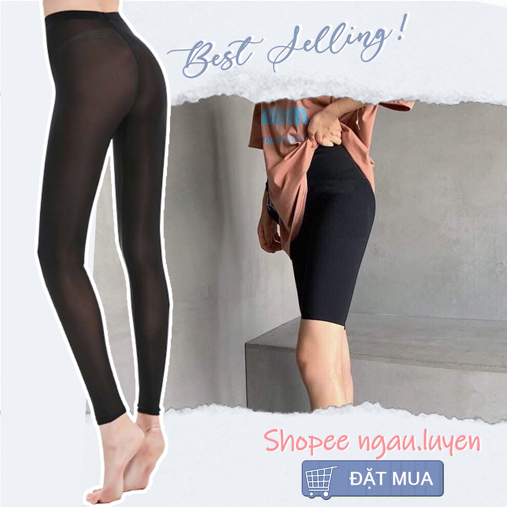 Q013 Quần legging dài lửng đùi ngố đẹp lỡ quần tập yoga nữ đen Thái ngắn mặc nhà lưng thun ôm bó sát rainbow co giãn tốt