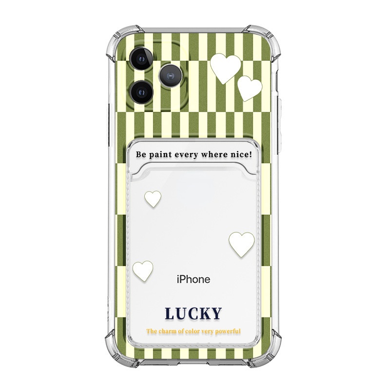 Ốp Điện Thoại Họa Tiết Kẻ Sọc Có Ngăn Đựng Thẻ Cho Iphone 14promax / 13mini 11 / 12pro 678Plus / xsmax / xr